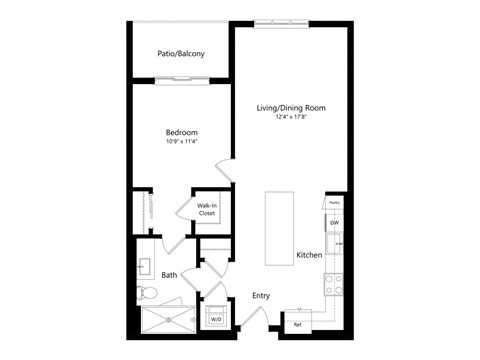 Floor plan for 1 bed, 1 bath, 780 sqft